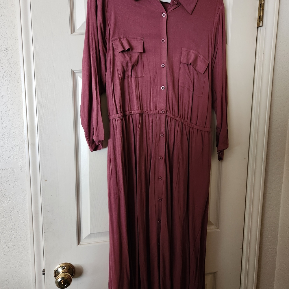 Torrid Tie Waist Midi ButtonDown Shirt Dress, Dusty Rose, Size 1, Good Condition